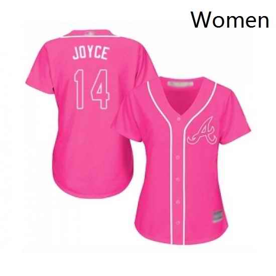 Womens Atlanta Braves 14 Matt Joyce Replica Pink Fashion Cool Base Baseball Jersey